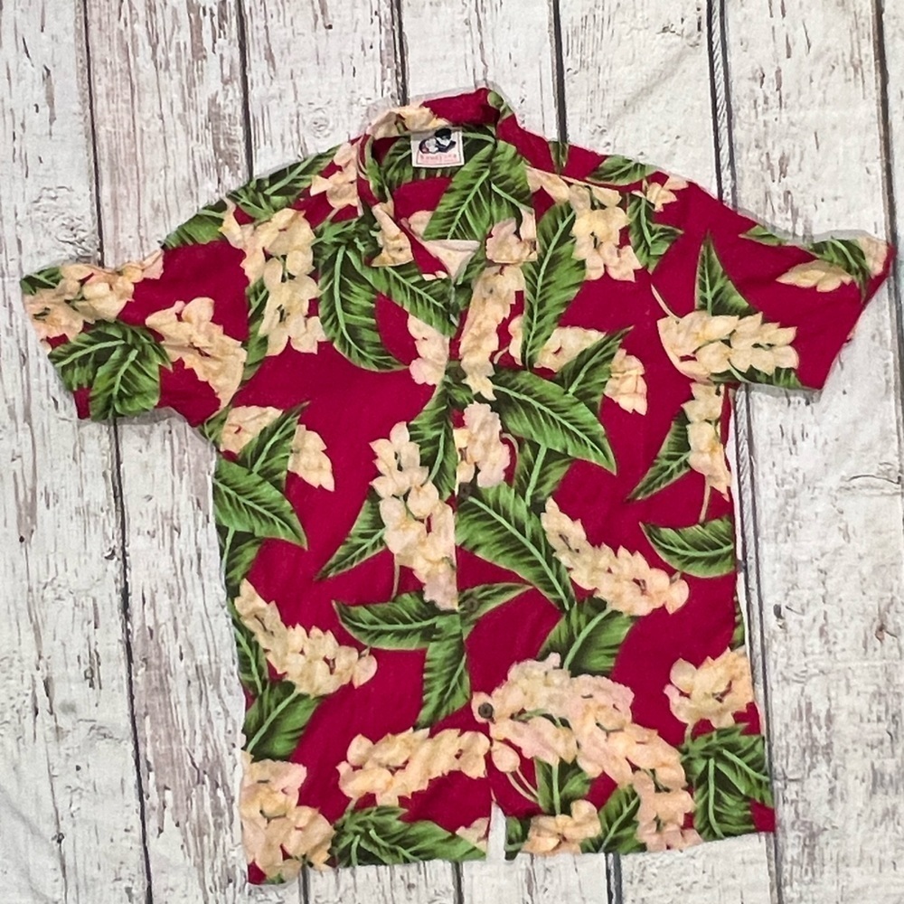 Vintage Hawaii Hawaiian Floral Short Sleeve Button Down Honeymoon Shirt